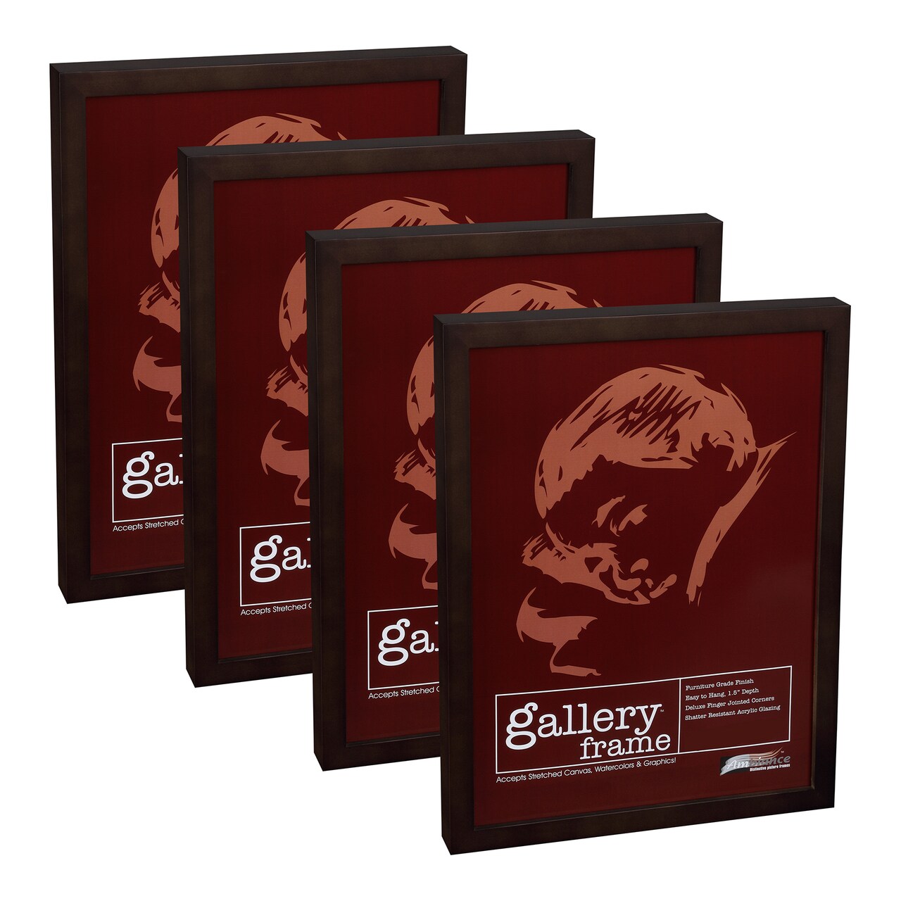 Ambiance Gallery Wood 1.5" Deep Picture Frames - 8x10" 4-Pack, Espresso Wood Frames, Shatter-Resistant Acrylic Glazing & MDF Backing, Horizontal or Vertical Wall Display